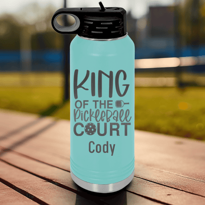 Teal Pickleball Water Bottle With King Of The Pickleball Court Design