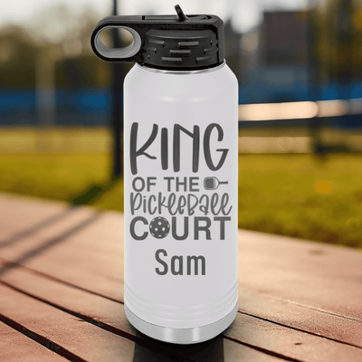 White Pickleball Water Bottle With King Of The Pickleball Court Design