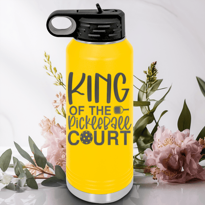 Yellow Pickleball Water Bottle With King Of The Pickleball Court Design