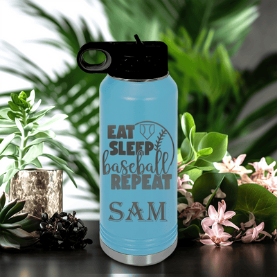 Light Blue Baseball Water Bottle With Lifes Rythm Baseball Design