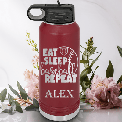 Maroon Baseball Water Bottle With Lifes Rythm Baseball Design