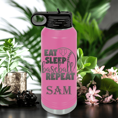 Pink Baseball Water Bottle With Lifes Rythm Baseball Design