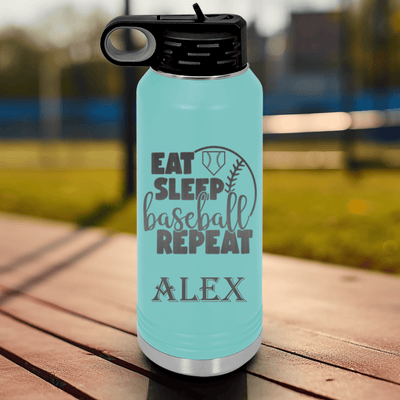 Teal Baseball Water Bottle With Lifes Rythm Baseball Design
