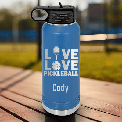 Blue Pickleball Water Bottle With Live Love Pickle Design
