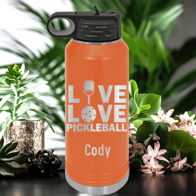 Orange Pickleball Water Bottle With Live Love Pickle Design