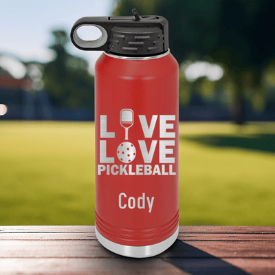 Red Pickleball Water Bottle With Live Love Pickle Design