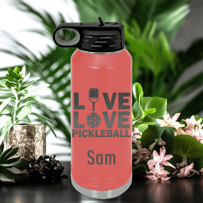 Salmon Pickleball Water Bottle With Live Love Pickle Design