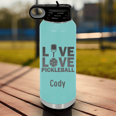 Teal Pickleball Water Bottle With Live Love Pickle Design