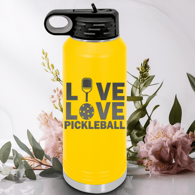 Yellow Pickleball Water Bottle With Live Love Pickle Design