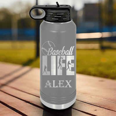 Grey Baseball Water Bottle With Living The Diamond Dream Design