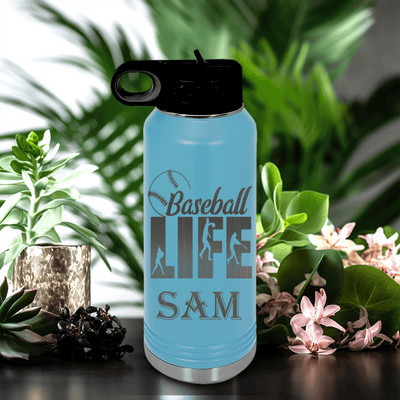 Light Blue Baseball Water Bottle With Living The Diamond Dream Design