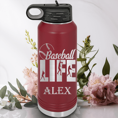 Maroon Baseball Water Bottle With Living The Diamond Dream Design