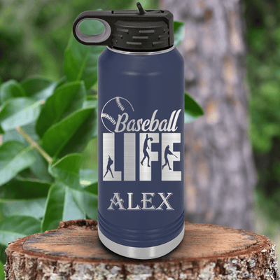 Navy Baseball Water Bottle With Living The Diamond Dream Design