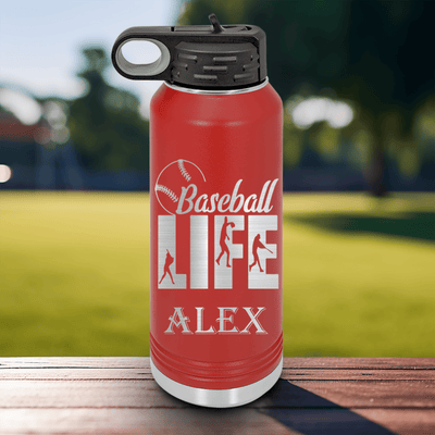 Red Baseball Water Bottle With Living The Diamond Dream Design