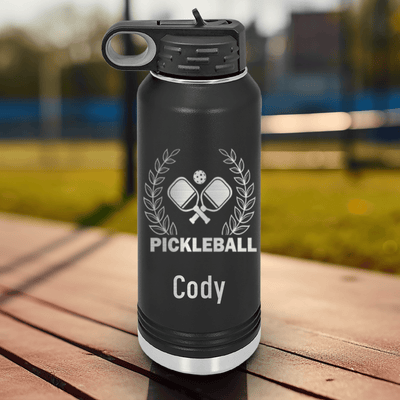 Black Pickleball Water Bottle With Master Of Pickleball Design