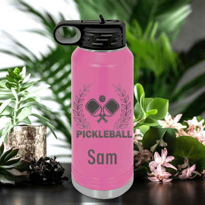 Pink Pickleball Water Bottle With Master Of Pickleball Design