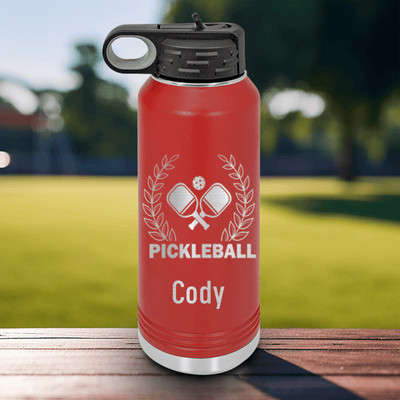 Red Pickleball Water Bottle With Master Of Pickleball Design