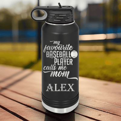 Black Baseball Water Bottle With Moms Mvp On The Diamond Design