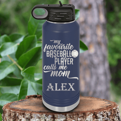 Navy Baseball Water Bottle With Moms Mvp On The Diamond Design