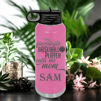 Pink Baseball Water Bottle With Moms Mvp On The Diamond Design