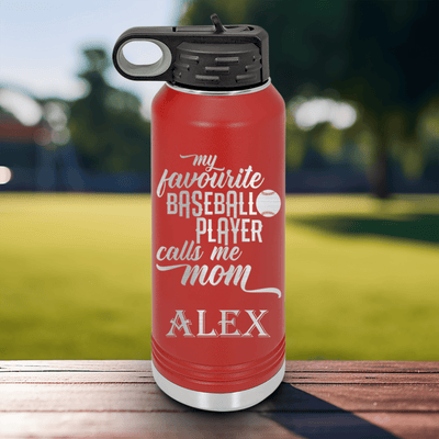 Red Baseball Water Bottle With Moms Mvp On The Diamond Design