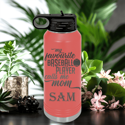 Salmon Baseball Water Bottle With Moms Mvp On The Diamond Design