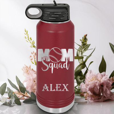 Maroon Baseball Water Bottle With Mothers Of The Mound Design
