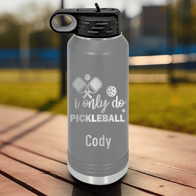 Grey Pickleball Water Bottle With Nothin But Pickle Design