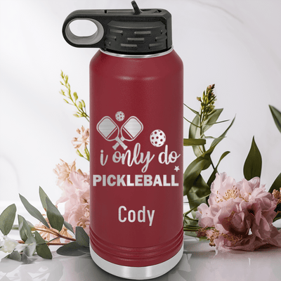 Maroon Pickleball Water Bottle With Nothin But Pickle Design