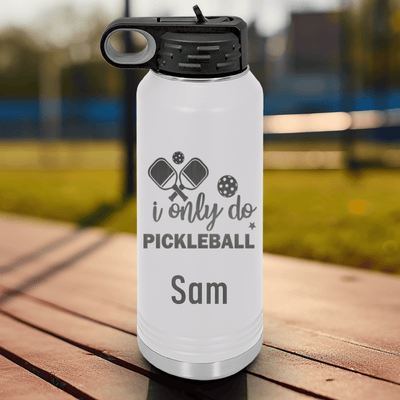 White Pickleball Water Bottle With Nothin But Pickle Design