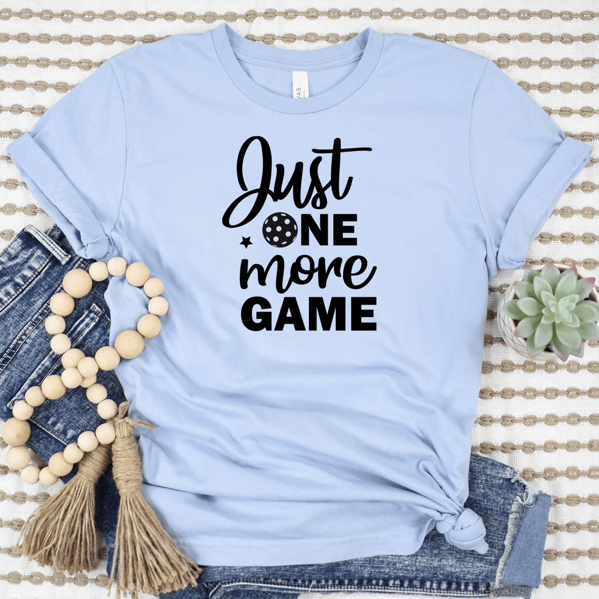 Womens Light Blue T Shirt with One-More-Pickle design