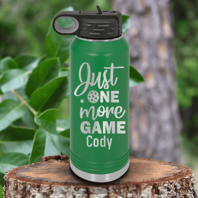 Green Pickleball Water Bottle With One More Pickle Design