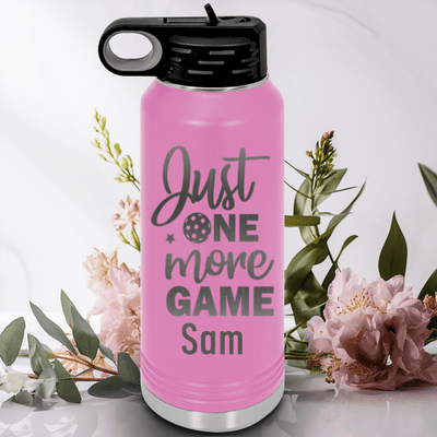 Light Purple Pickleball Water Bottle With One More Pickle Design