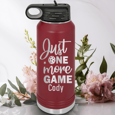 Maroon Pickleball Water Bottle With One More Pickle Design