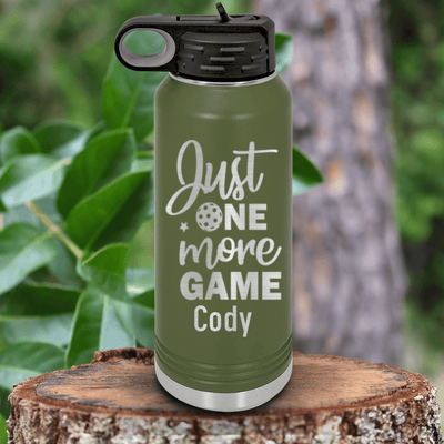 Military Green Pickleball Water Bottle With One More Pickle Design