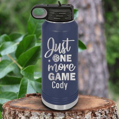 Navy Pickleball Water Bottle With One More Pickle Design