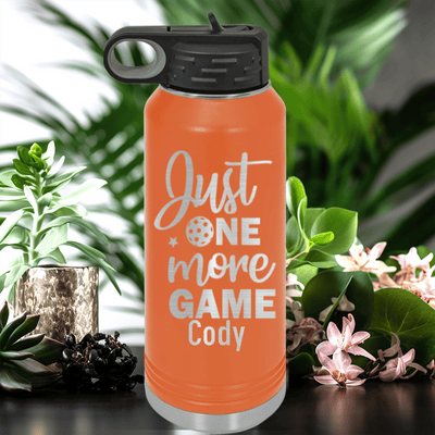 Orange Pickleball Water Bottle With One More Pickle Design