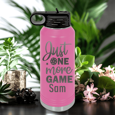 Pink Pickleball Water Bottle With One More Pickle Design