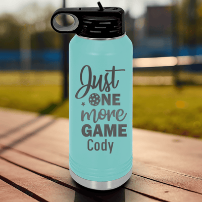 Teal Pickleball Water Bottle With One More Pickle Design
