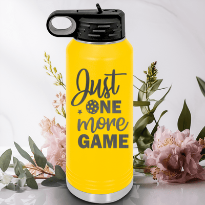 Yellow Pickleball Water Bottle With One More Pickle Design