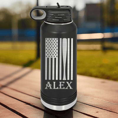 Black Baseball Water Bottle With Patriotic Baseball Pride Design