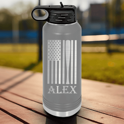 Grey Baseball Water Bottle With Patriotic Baseball Pride Design