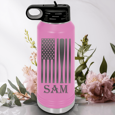 Light Purple Baseball Water Bottle With Patriotic Baseball Pride Design