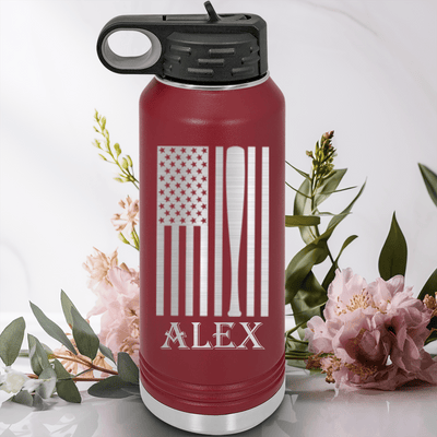 Maroon Baseball Water Bottle With Patriotic Baseball Pride Design