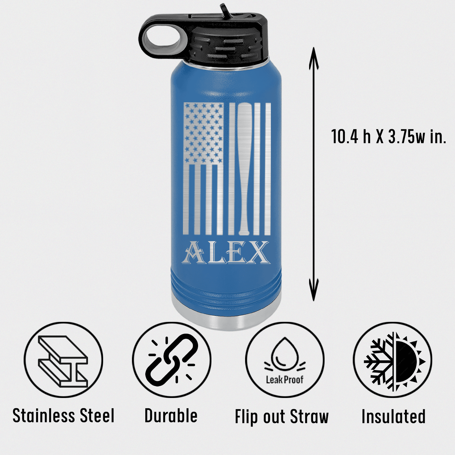 Patriotic Baseball Pride Water Bottle