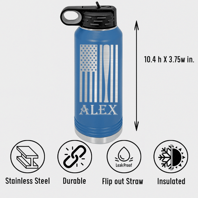 Patriotic Baseball Pride Water Bottle