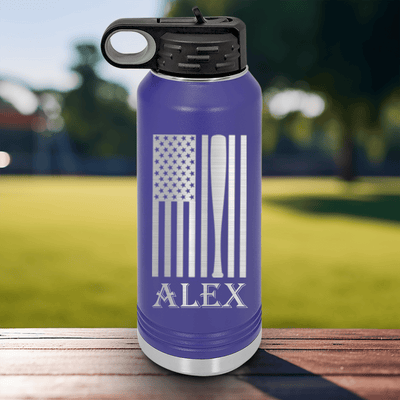 Purple Baseball Water Bottle With Patriotic Baseball Pride Design