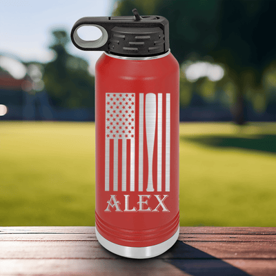 Red Baseball Water Bottle With Patriotic Baseball Pride Design