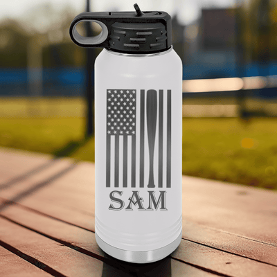 White Baseball Water Bottle With Patriotic Baseball Pride Design