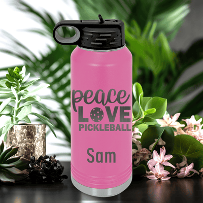 Pink Pickleball Water Bottle With Peace Love Pickleball Design